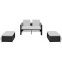 Set muebles de jardín 4 piezas y cojines ratán sintético negro de vidaXL, Conjuntos de jardín - Ref: Foro24-40737, Precio: 24...