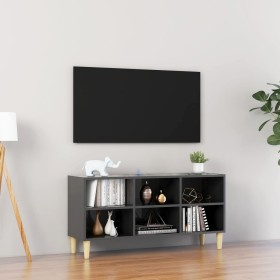 Mueble de TV patas de madera maciza gris brillo 103,5x30x50 cm de vidaXL, Muebles TV - Ref: Foro24-805949, Precio: 57,99 €, D...