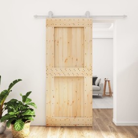 Puerta corredera con herrajes madera maciza de pino 90x210 cm de vidaXL, Puertas - Ref: Foro24-3203093, Precio: 181,00 €, Des...