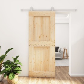 Puerta corredera con herrajes madera maciza de pino 85x210 cm de vidaXL, Puertas - Ref: Foro24-3203092, Precio: 206,74 €, Des...