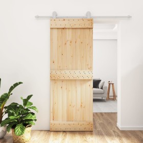 Puerta corredera con herrajes madera maciza de pino 80x210 cm de vidaXL, Puertas - Ref: Foro24-3203087, Precio: 160,49 €, Des...