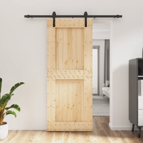 Puerta corredera con herrajes madera maciza de pino 85x210 cm de vidaXL, Puertas - Ref: Foro24-3202977, Precio: 183,84 €, Des...