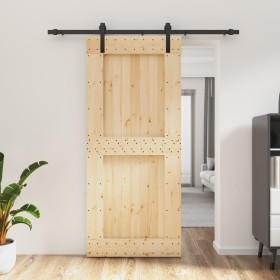 Schiebetür mit Beschlägen aus massivem Kiefernholz, 90 x 210 cm von vidaXL, Türen - Ref: Foro24-3202978, Preis: 147,99 €, Rab...