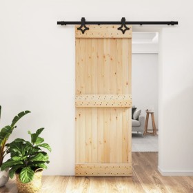 Puerta corredera con herrajes madera maciza de pino 80x210 cm de vidaXL, Puertas - Ref: Foro24-3203125, Precio: 149,21 €, Des...