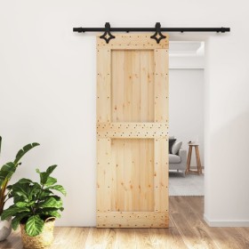 Puerta corredera con herrajes madera maciza de pino 80x210 cm de vidaXL, Puertas - Ref: Foro24-3203129, Precio: 167,14 €, Des...