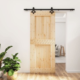 Puerta corredera con herrajes madera maciza de pino 85x210 cm de vidaXL, Puertas - Ref: Foro24-3203130, Precio: 181,22 €, Des...