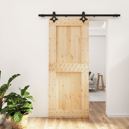 Puerta corredera con herrajes madera maciza de pino 85x210 cm de vidaXL, Puertas - Ref: Foro24-3203130, Precio: 193,56 €, Des...