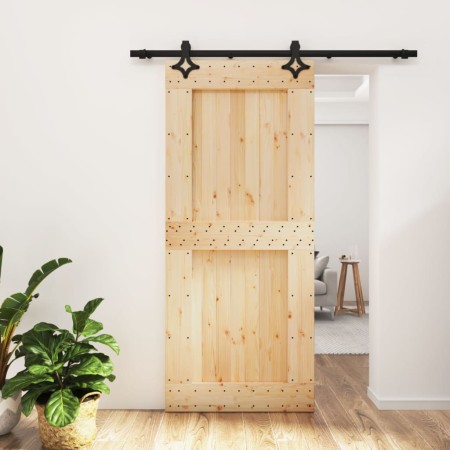 Puerta corredera con herrajes madera maciza de pino 90x210 cm de vidaXL, Puertas - Ref: Foro24-3203131, Precio: 151,99 €, Des...