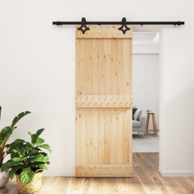 Puerta corredera con herrajes madera maciza de pino 80x210 cm de vidaXL, Puertas - Ref: Foro24-3203140, Precio: 155,44 €, Des...