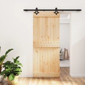 Puerta corredera con herrajes madera maciza de pino 85x210 cm de vidaXL, Puertas - Ref: Foro24-3203141, Precio: 179,75 €, Des...