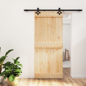 Puerta corredera con herrajes madera maciza de pino 90x210 cm de vidaXL, Puertas - Ref: Foro24-3203142, Precio: 158,30 €, Des...