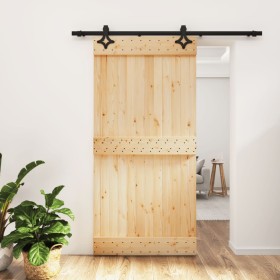 Puerta corredera con herrajes madera maciza de pino 100x210 cm de vidaXL, Puertas - Ref: Foro24-3203144, Precio: 196,37 €, De...