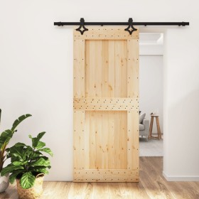 Puerta corredera con herrajes madera maciza de pino 90x210 cm de vidaXL, Puertas - Ref: Foro24-3203148, Precio: 152,99 €, Des...