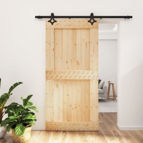 Puerta corredera con herrajes madera maciza de pino 100x210 cm de vidaXL, Puertas - Ref: Foro24-3203150, Precio: 195,80 €, De...