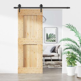 Puerta corredera con herrajes madera maciza de pino 80x210 cm de vidaXL, Puertas - Ref: Foro24-3203204, Precio: 160,41 €, Des...