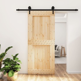 Puerta corredera con herrajes madera maciza de pino 90x210 cm de vidaXL, Puertas - Ref: Foro24-3203239, Precio: 149,99 €, Des...