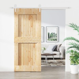 Puerta corredera con herrajes madera maciza de pino 90x210 cm de vidaXL, Puertas - Ref: Foro24-3203263, Precio: 153,99 €, Des...