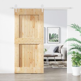 Puerta corredera con herrajes madera maciza de pino 95x210 cm de vidaXL, Puertas - Ref: Foro24-3203264, Precio: 181,20 €, Des...