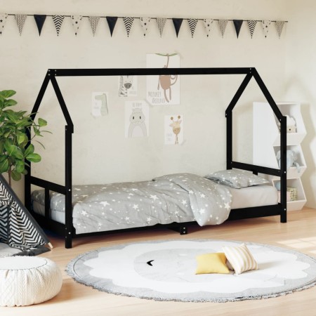 Estructura de cama para niños madera de pino negro 80x200 cm de vidaXL, Cunas y camas para niños - Ref: Foro24-835717, Precio...