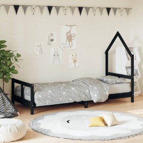 Black pine wood children's bed frame 80x200 cm by vidaXL, Cribs and beds for children - Ref: Foro24-834566, Price: 111,99 €, ...