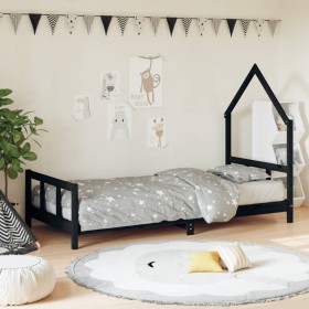 Estructura de cama para niños madera de pino negro 90x190 cm de vidaXL, Cunas y camas para niños - Ref: Foro24-834563, Precio...