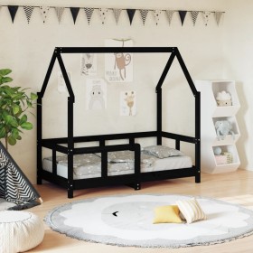 Estructura de cama para niños madera de pino negro 70x140 cm de vidaXL, Cunas y camas para niños - Ref: Foro24-835723, Precio...