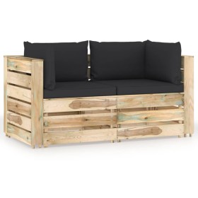 2-seater pallet sofa with green impregnated pine wood cushions by vidaXL, Garden sets - Ref: Foro24-3074550, Price: 351,72 €,...