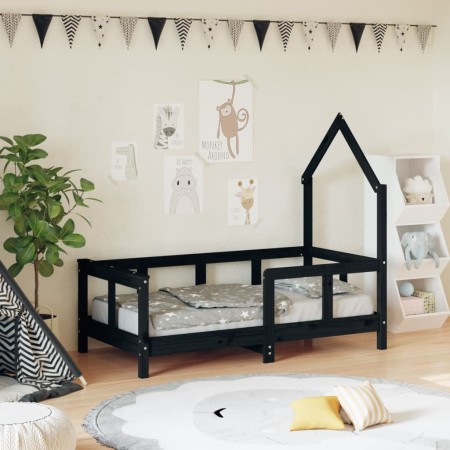 Bed frame for children made of black pine wood 70x140 cm by vidaXL, Cribs and beds for children - Ref: Foro24-834557, Price: ...