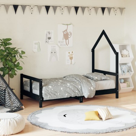 Estructura de cama para niños madera de pino negro 80x160 cm de vidaXL, Cunas y camas para niños - Ref: Foro24-834560, Precio...