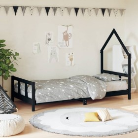 Bed frame for children made of black pine wood 90x200 cm by vidaXL, Cribs and beds for children - Ref: Foro24-834569, Price: ...