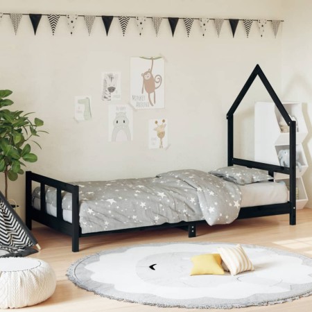 Estructura de cama para niños madera de pino negro 90x200 cm de vidaXL, Cunas y camas para niños - Ref: Foro24-834569, Precio...