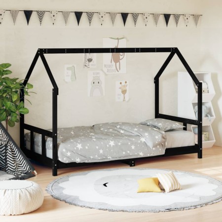 Black pine wood children's bed frame 90x190 cm by vidaXL, Cribs and beds for children - Ref: Foro24-835729, Price: 143,28 €, ...