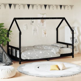 Black pine wood children's bed frame 90x200 cm by vidaXL, Cribs and beds for children - Ref: Foro24-835720, Price: 156,99 €, ...