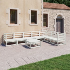 8-teiliges Garten-Lounge-Set aus weißem massivem Kiefernholz von vidaXL, Gartensets - Ref: Foro24-3075750, Preis: 374,99 €, R...