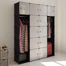 vidaXl Armario modular 14 compartimentos negro y blanco 37x146x180,5cm de vidaXL, Armarios roperos - Ref: Foro24-240499, Prec...