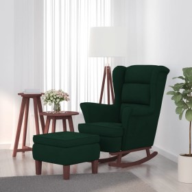 Sillón mecedora patas madera y taburete terciopelo verde oscuro de vidaXL, Mecedoras - Ref: Foro24-3121232, Precio: 295,99 €,...