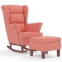 Sillón mecedora patas madera y taburete terciopelo rosa de vidaXL, Mecedoras - Ref: Foro24-3121234, Precio: 332,07 €, Descuen...