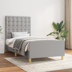 Light gray fabric bed frame with headboard 100x200 cm by vidaXL, Beds and slatted bases - Ref: Foro24-3125357, Price: 157,32 ...