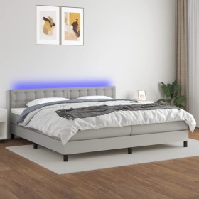 Cama box spring con colchón tela y LED gris claro 200x200 cm de vidaXL, Camas y somieres - Ref: Foro24-3133501, Precio: 561,9...