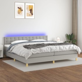 Cama box spring con colchón tela y LED gris claro 200x200 cm de vidaXL, Camas y somieres - Ref: Foro24-3134061, Precio: 570,0...