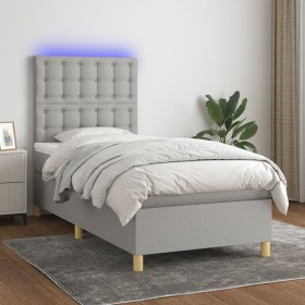 Box spring bed mattress and LED lights light gray fabric 100x200 cm by vidaXL, Beds and slatted bases - Ref: Foro24-3135733, ...