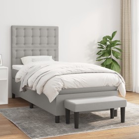 Cama box spring con colchón tela gris claro 100x200 cm de vidaXL, Camas y somieres - Ref: Foro24-3136893, Precio: 398,99 €, D...