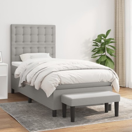 Box spring bed with light gray fabric mattress 100x200 cm by vidaXL, Beds and slatted bases - Ref: Foro24-3136893, Price: 392...