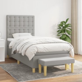 Box spring bed with light gray fabric mattress 100x200 cm by vidaXL, Beds and slatted bases - Ref: Foro24-3137453, Price: 387...