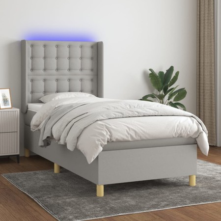 Box spring bed mattress and LED lights light gray fabric 100x200 cm by vidaXL, Beds and slatted bases - Ref: Foro24-3139173, ...