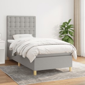 Cama box spring con colchón tela gris claro 100x200 cm de vidaXL, Camas y somieres - Ref: Foro24-3142633, Precio: 350,84 €, D...