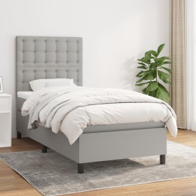 Cama box spring con colchón tela gris claro 100x200 cm de vidaXL, Camas y somieres - Ref: Foro24-3142073, Precio: 361,40 €, D...