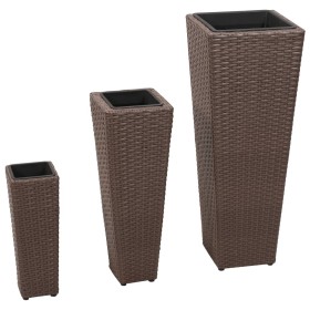 Raised garden pots 3 units brown synthetic rattan by vidaXL, Pots and planters - Ref: Foro24-40535, Price: 80,90 €, Discount: %