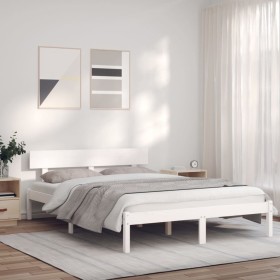 Solid white pine wood bed frame 140x200 cm by vidaXL, Beds and slatted bases - Ref: Foro24-835794, Price: 160,88 €, Discount: %