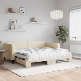 Trundle sofa bed cream fabric 90x200 cm by vidaXL, Beds and slatted bases - Ref: Foro24-3196820, Price: 273,74 €, Discount: %